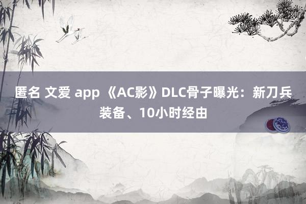 匿名 文爱 app 《AC影》DLC骨子曝光：新刀兵装备、10小时经由