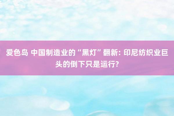爱色岛 中国制造业的“黑灯”翻新: 印尼纺织业巨头的倒下只是运行?