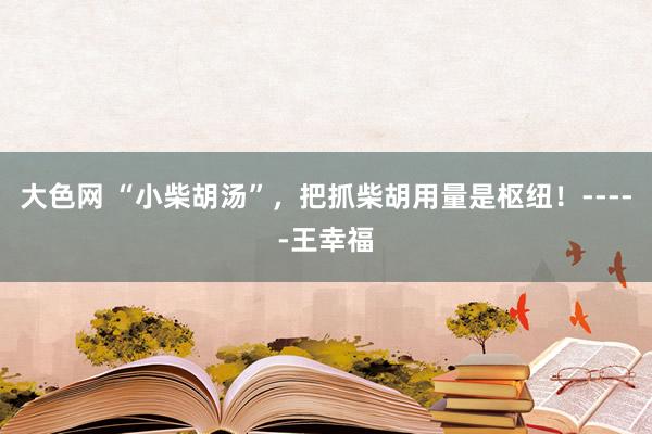 大色网 “小柴胡汤”，把抓柴胡用量是枢纽！-----王幸福