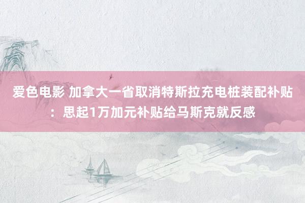 爱色电影 加拿大一省取消特斯拉充电桩装配补贴：思起1万加元补贴给马斯克就反感
